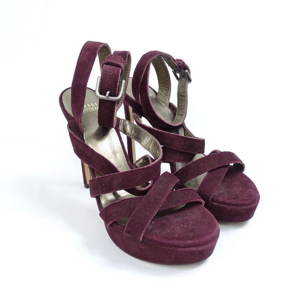 Stuart Weitzman Soundtrack Size 7 M Burgundy Platform Strappy Sandals Stiletto